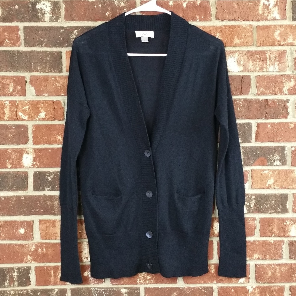 Ann Taylor LOFT Navy Blue Half Button Cardigan